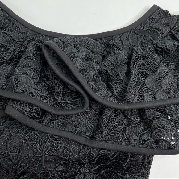 Alexis Crista Ruffled Off-the-Shoulder Black Embroidered Thick Lace Dressy Top - Picture 6 of 15
